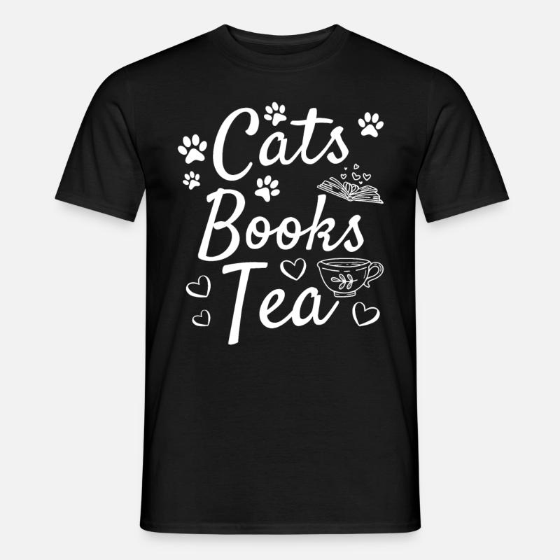 Katzen Bücher Tea Library Buch lesen - Männer T-Shirt - Schwarz