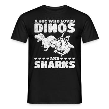 Dinosaur Great White Shark A boy who dinos - Men's T-Shirt - black - Front - AI Model Male 178 light (178cm)