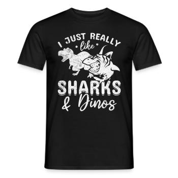 Grand poisson requin blanc J’aime les requins et les dinosaures - T-shirt homme - noir - Devant - AI Model Male 178 light (178cm)