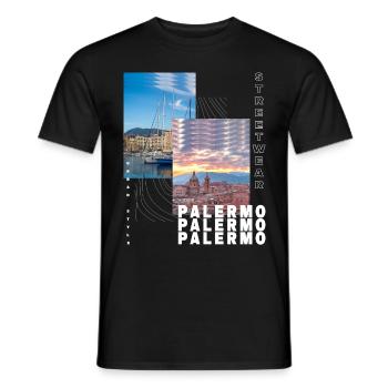 Palermo Italy City Skyline Home Love - Men's T-Shirt - black - Front - AI Model Male 178 light (178cm)