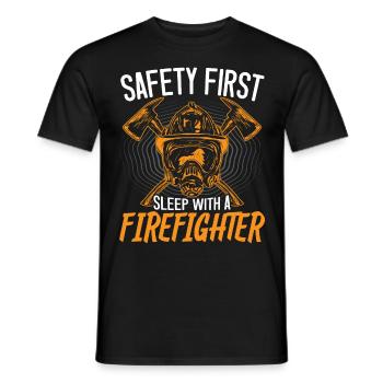 Safety comes before sleeping with a firefighter - Men's T-Shirt - black - Front - AI Model Male 178 light (178cm)