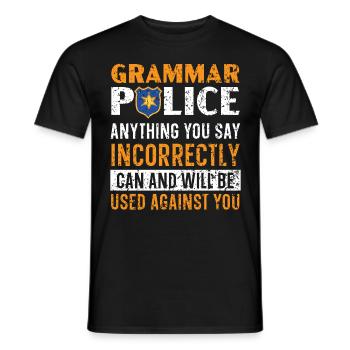 Grammaire Police Professeur d’anglais Anglais Écrire - T-shirt homme - noir - Devant - AI Model Male 178 light (178cm)