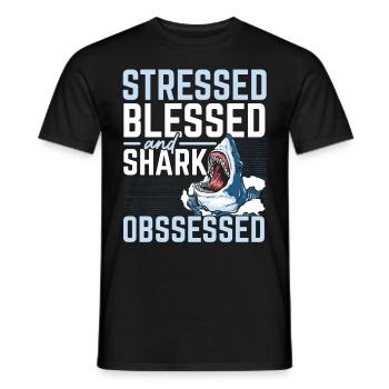 Stressé, béni et obsédé par les requins Meeresb - T-shirt homme - noir - Devant - AI Model Male 178 light (178cm)
