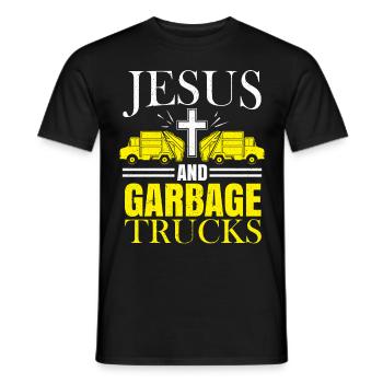 Jesus and garbage truck garbage collector recycling - Men's T-Shirt - black - Front - AI Model Male 178 light (178cm)