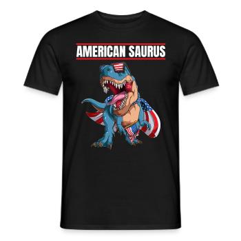 American Saurus Dinosaur Wearing US Flag Cape And - Männer T-Shirt - Schwarz - Vorne - AI Model Male 178 light (178cm)