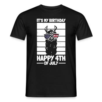 Patriotic Party Llama It's My Birthday Happy 4th - Men's T-Shirt - black - Front - AI Model Male 178 light (178cm)