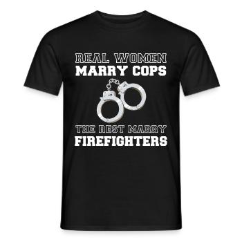 Women marry cops handcuffs Police - Men's T-Shirt - black - Front - AI Model Male 178 light (178cm)