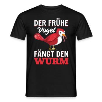 Frühaufsteher - Der Frühe Vogel Fängt Den Wurm - Männer T-Shirt - Schwarz - Vorne - AI Model Male 178 light (178cm)