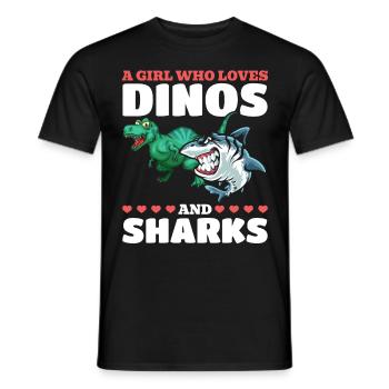 Dinosaur Great White Shark A girl who - Men's T-Shirt - black - Front - AI Model Male 178 light (178cm)