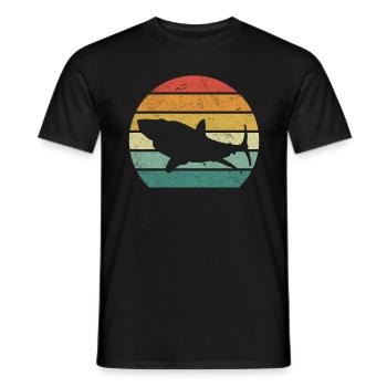 Retro Hai Sonnenuntergang Haifisch Großer weißer - Männer T-Shirt - Schwarz - Vorne - AI Model Male 178 light (178cm)
