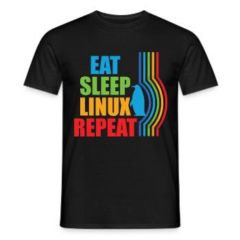 Eat Sleep Linux Repeat Retro Pinguin Nerd Geek - Männer T-Shirt - Schwarz - Vorne - AI Model Male 178 light (178cm)