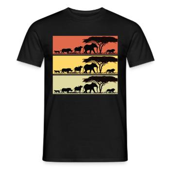Safari Africa Retro Lion Giraffe Elephants - Men's T-Shirt - black - Front - AI Model Male 178 light (178cm)