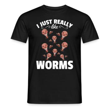 Compost worm lover Happy Worm I like worms - Men's T-Shirt - black - Front - AI Model Male 178 light (178cm)