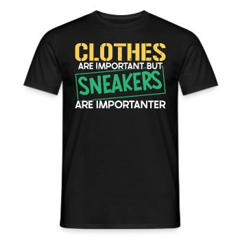 Clothes are important, but sneakers are important - Men's T-Shirt - black - Front - AI Model Male 178 light (178cm)
