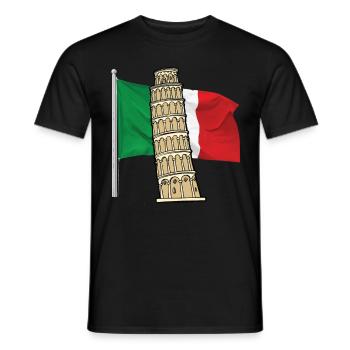 Italy flag with leaning tower of Pisa - Men's T-Shirt - black - Front - AI Model Male 178 light (178cm)