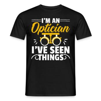 Je suis opticien, j’ai vu beaucoup d’optométristes - T-shirt homme - noir - Devant - AI Model Male 178 light (178cm)