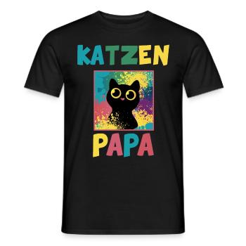 Katzen Papa Portrait Tiermotiv Geschenk - Männer T-Shirt - Schwarz - Vorne - AI Model Male 178 light (178cm)
