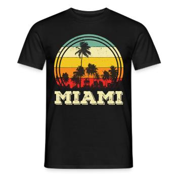 Miami Retro Florida Palm Skyline Beach - Men's T-Shirt - black - Front - AI Model Male 178 light (178cm)