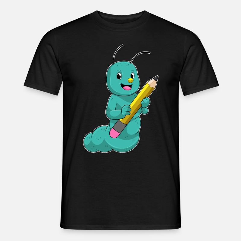 Raupe mit Bleistift - Männer T-Shirt - Schwarz