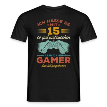 Video Gaming 15 Geburtstag Zocken 15 Jahre Video - Männer T-Shirt - Schwarz - Vorne - AI Model Male 178 light (178cm)