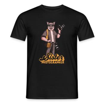 Photographie d’appareil photo Sœur Photographe - T-shirt homme - noir - Devant - AI Model Male 178 light (178cm)