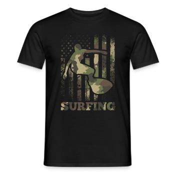 Surfing, Camouflage, Flag, Surfing, US Flag, - Men's T-Shirt - black - Front - AI Model Male 178 light (178cm)