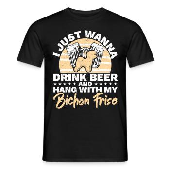 Drink beer and hang out with my Bichon Frise dog - Men's T-Shirt - black - Front - AI Model Male 178 light (178cm)