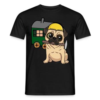 Baustelle Handwerker Hund Mops Bauwagen Job Hammer - Männer T-Shirt - Schwarz - Vorne - AI Model Male 178 light (178cm)