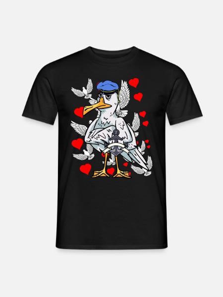 Mouette marin romantique amour coeurs romantique coeur - T-shirt homme - noir