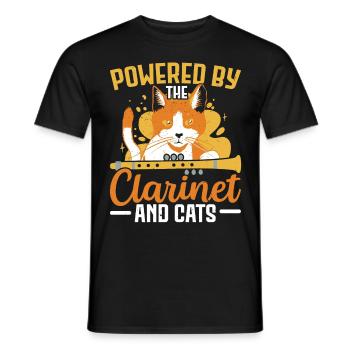 Powered by Clarinet and Cats Clarinetist Musi - Men's T-Shirt - black - Front - AI Model Male 178 light (178cm)