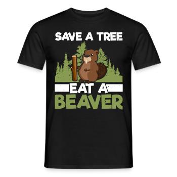 Save a tree, eat a beaver wild animal animal - Men's T-Shirt - black - Front - AI Model Male 178 light (178cm)