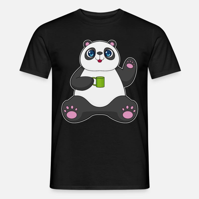 Panda mit Kaffeebecher - Männer T-Shirt - Schwarz