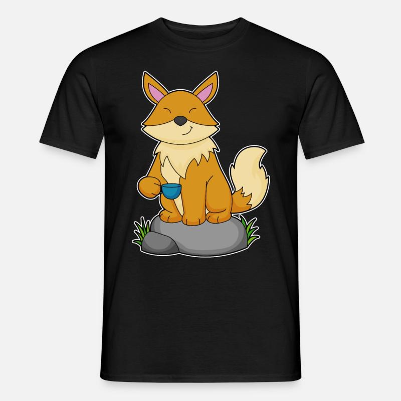 Fox with coffee cup - Men’s T-shirt - black