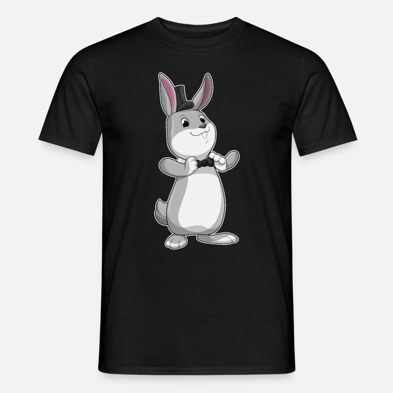 Rabbit with cylinder & bow - Men's T-shirt - black