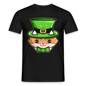 Kawaii Kat avec chapeau vert et arc pour St. - T-shirt homme - noir - Devant - AI Model Male 178 light (178cm)