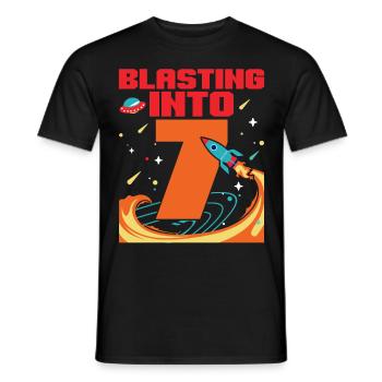 Blasting Into 7 7th Birthday Celebration Bday - Men's T-Shirt - black - Front - AI Model Male 178 light (178cm)