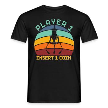 Player 1 Coin Insert Arcade Games Video Game - Men's T-Shirt - black - Front - AI Model Male 178 light (178cm)