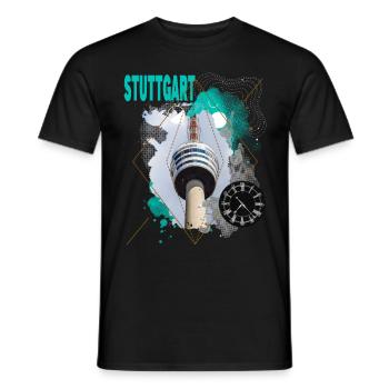 Stuttgart Germany City Skyline Vintage Retro - Men's T-Shirt - black - Front - AI Model Male 178 light (178cm)