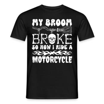 Mon balai s’est cassé alors maintenant je conduis une moto, drôle - T-shirt homme - noir - Devant - AI Model Male 178 light (178cm)