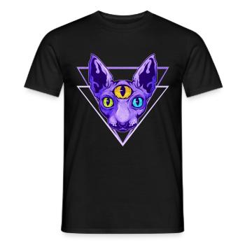 Vintage Vaporwave Purple Sphinx Cat With Third - Männer T-Shirt - Schwarz - Vorne - AI Model Male 178 light (178cm)