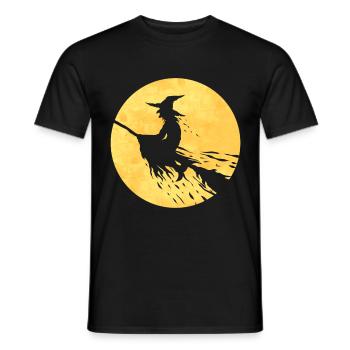 Sorcière sur un balai volant devant la lune le - T-shirt homme - noir - Devant - AI Model Male 178 light (178cm)