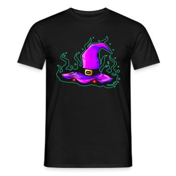 Chapeau de sorcière maléfique aux yeux brillants pour Halloween - T-shirt homme - noir - Devant - AI Model Male 178 light (178cm)
