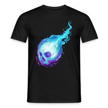 Crâne d’ avec des flammes bleues pour Halloween - T-shirt homme - noir - Devant - AI Model Male 178 light (178cm)