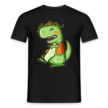 Tyrannosaurus Rex T-Rex With Vest And Pumpkin For - Men's T-Shirt - black - Front - AI Model Male 178 light (178cm)