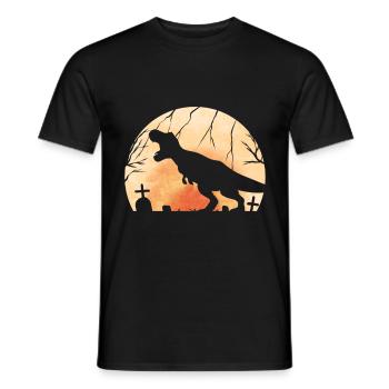 T-Rex Roaring On Cemetery In Front Of The Moon On - Männer T-Shirt - Schwarz - Vorne - AI Model Male 178 light (178cm)
