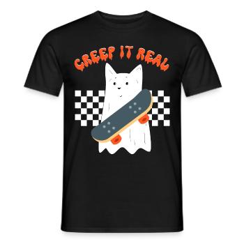 Creep it real, lustige Geisterkatze, Halloween Kostüm - Männer T-Shirt - Schwarz - Vorne - AI Model Male 178 light (178cm)