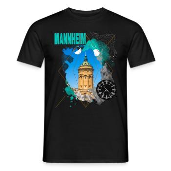 Mannheim Germany City Skyline Vintage Retro - Men's T-Shirt - black - Front - AI Model Male 178 light (178cm)