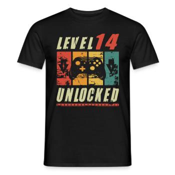 Level 14 Unlocked Gamer Turning 14th Birthday Gift - Männer T-Shirt - Schwarz - Vorne - AI Model Male 178 light (178cm)