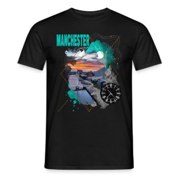 Manchester England UK Stadt Skyline Vintage Retro - Männer T-Shirt - Schwarz - Vorne - AI Model Male 178 light (178cm)