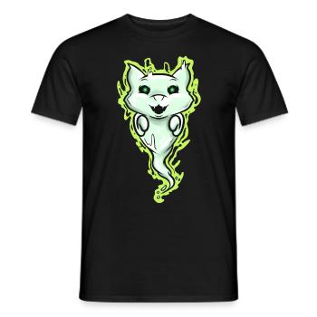 Ghost Cat Spirit Green Eyes Halloween - Männer T-Shirt - Schwarz - Vorne - AI Model Male 178 light (178cm)
